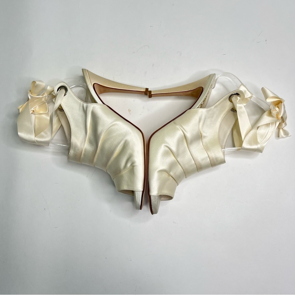 NEW Bridal by Butter Cream Satin Peep-Toe Lace-up Classy Wedding Bridal Pumps - Picture 6 of 14